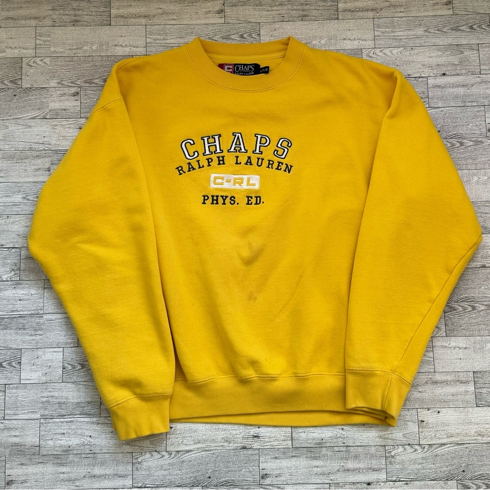 Vintage CHAPS Ralph Lauren C-RL Phys. Ed. Sweatshirt Long Sleeve Size L Yellow